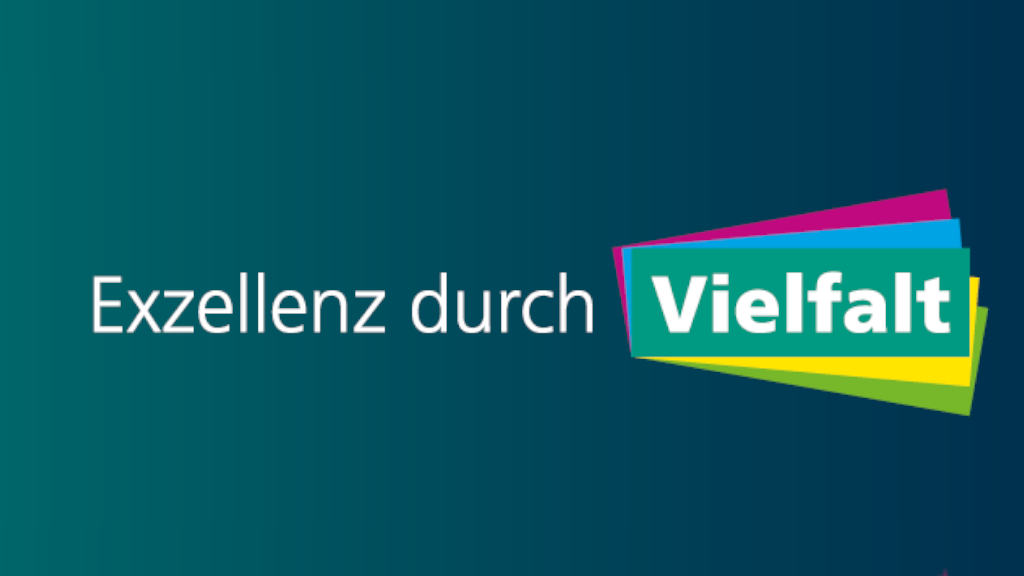 Exzellenz durch Vielfalt: bunte, gestapelte Rechtecke hinter dem Wort „Vielfalt“.